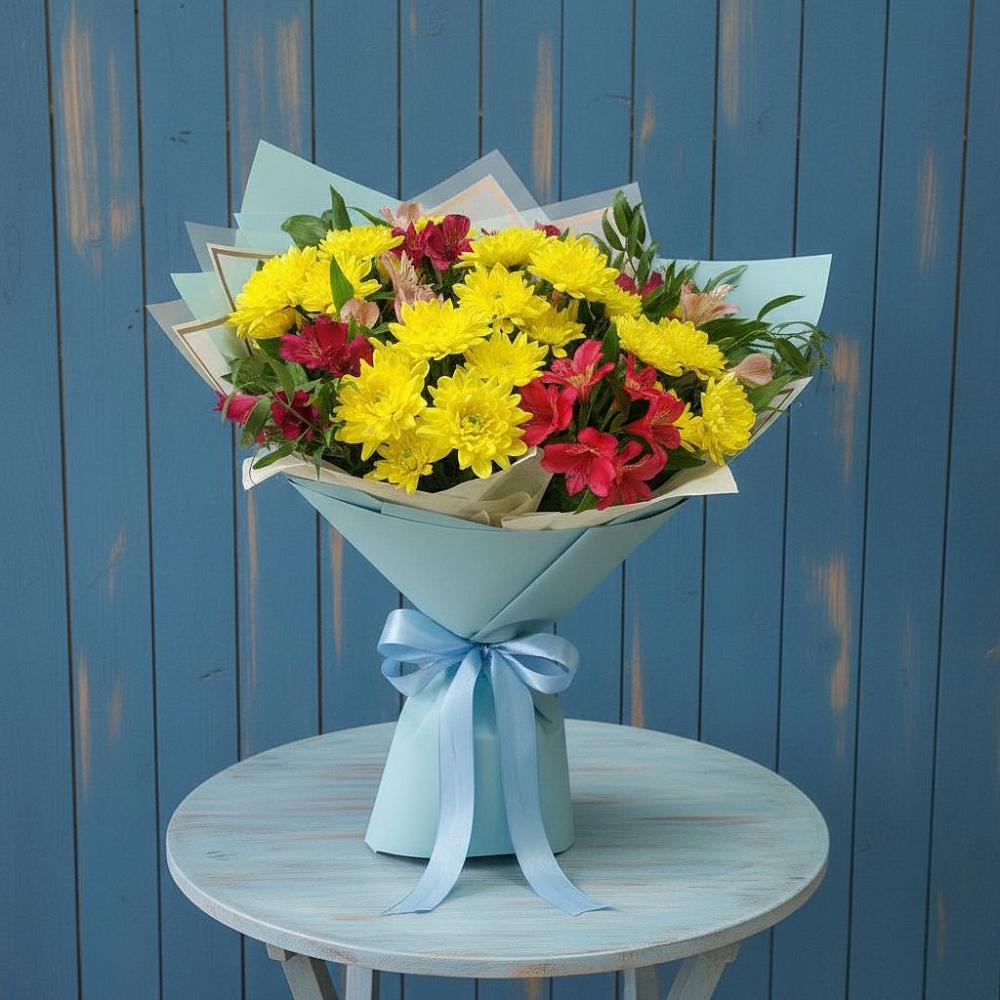 Букет цветов из: Альстромерии и Хризантемы в Поповке