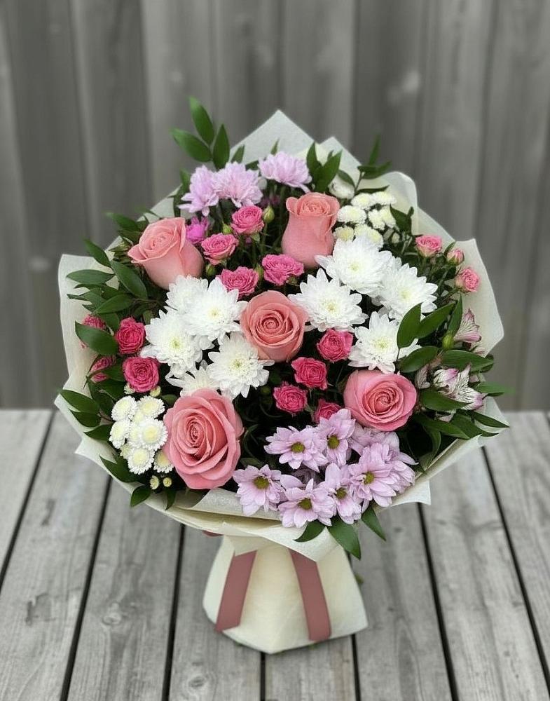 Букет цветов из: Альстромерии, Гвоздики, Розы и Хризантемы в Поповке