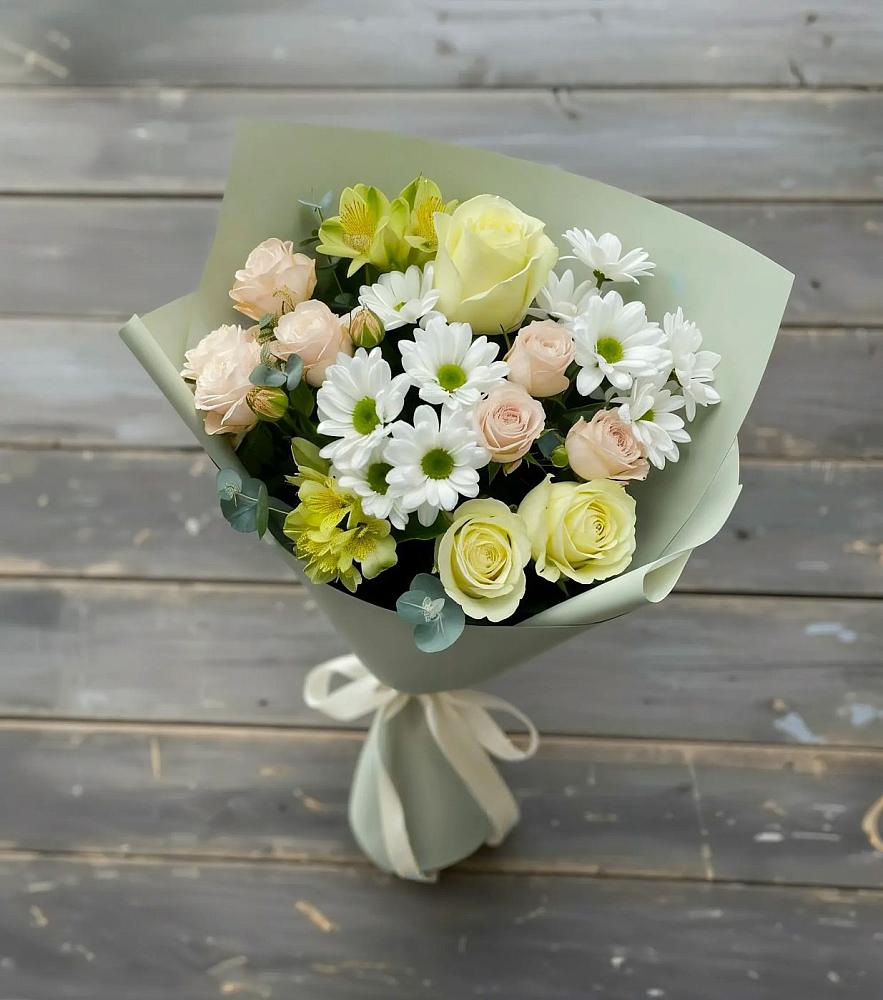 Букет цветов из: Альстромерии, Розы и Хризантемы в Поповке