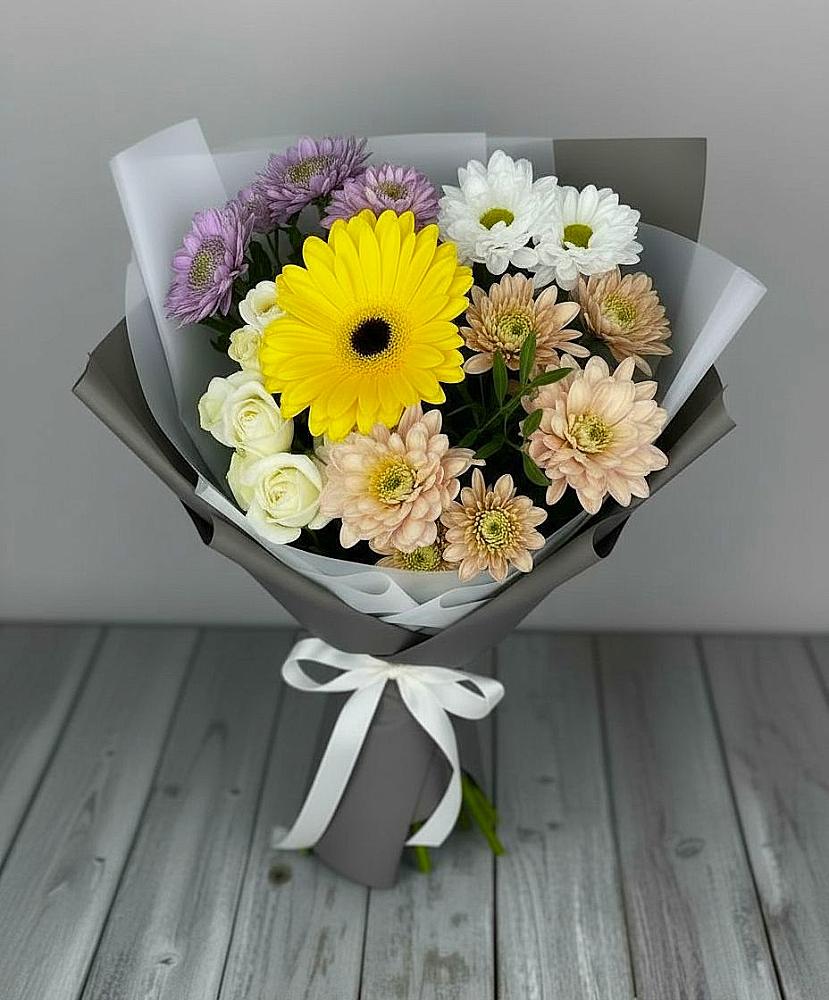 Букет цветов из: Розы, Герберы и Хризантемы в Поповке