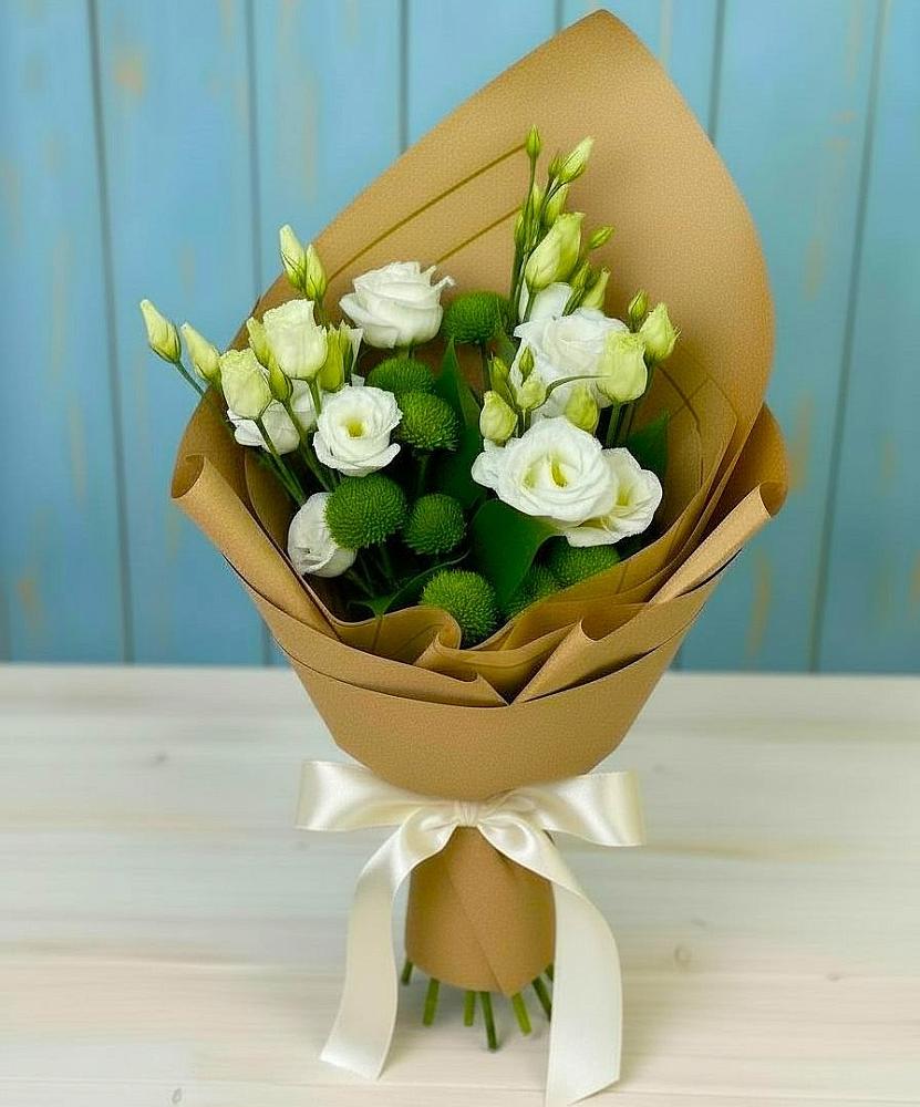 Букет цветов из: Хризантемы и Лизиантусы в Поповке