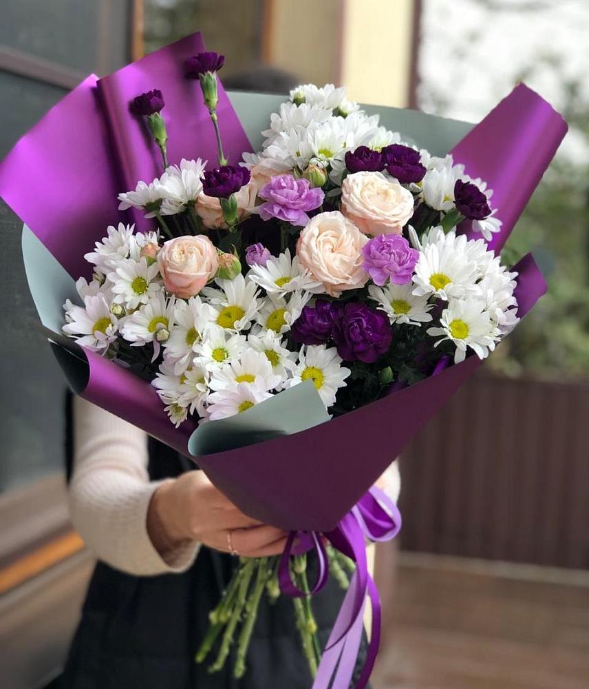 Букет цветов из: Хризантемы, Гвоздики и Розы в Поповке