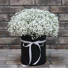 Цветочная композиция из Гипсофила в шляпной коробке в Поповке