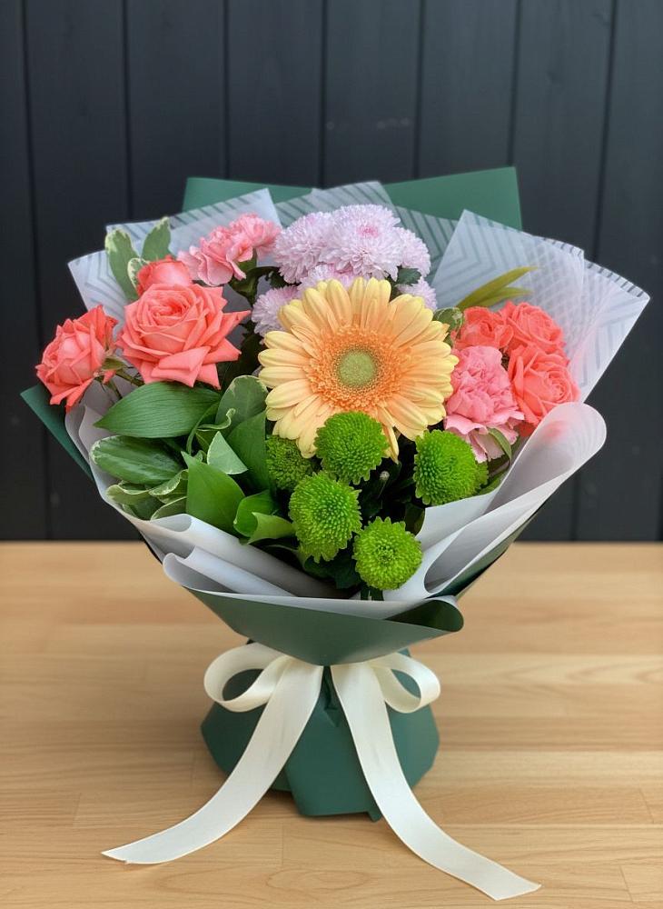Букет цветов из: Гвоздики, Розы, Герберы и Хризантемы в Поповке